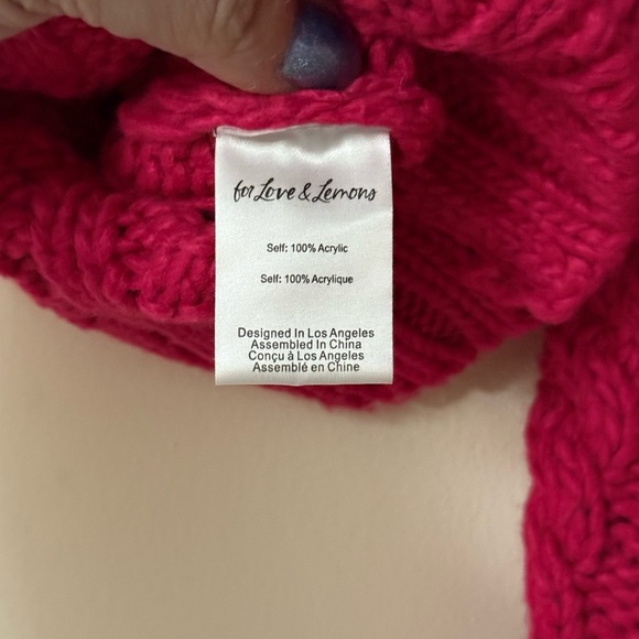 For Love And Lemons Quinn One-Shoulder Sweater, color Fuchsia Pink, size L - Picture 6 of 10